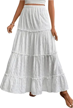 SweatyRocks Women's High Waist A Line Layer Frill Trim Ruffle Hem Maxi Skirts