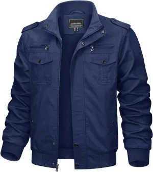 TACVASEN Men's Military Lightweight Jacket Army Cargo Windbreaker Zip Front Stand Collar Cotton Jackets with Multi Pockets