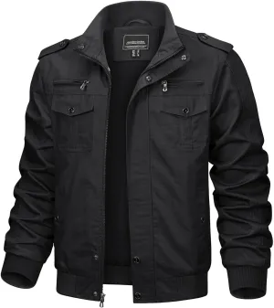 TACVASEN Men's Military Lightweight Jacket Army Cargo Windbreaker Zip Front Stand Collar Cotton Jackets with Multi Pockets