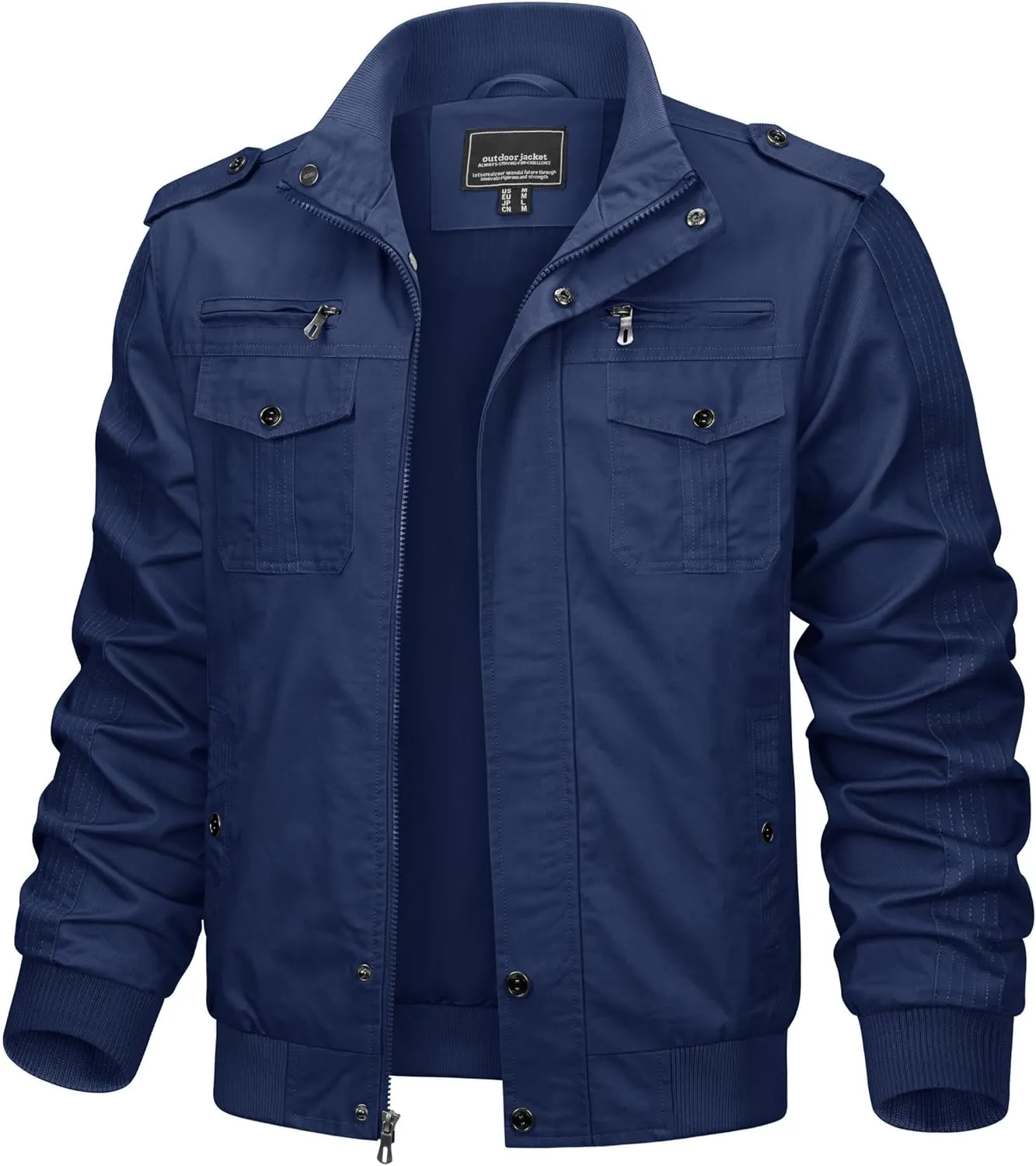 TACVASEN Men's Military Lightweight Jacket Army Cargo Windbreaker Zip Front Stand Collar Cotton Jackets with Multi Pockets