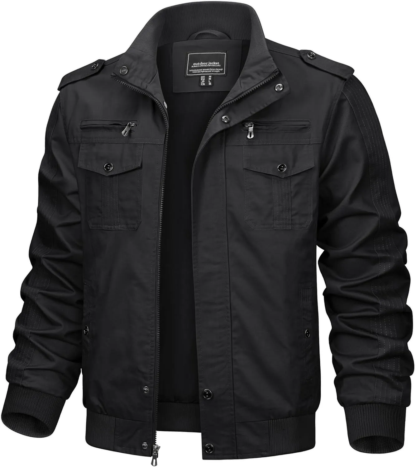 TACVASEN Men's Military Lightweight Jacket Army Cargo Windbreaker Zip Front Stand Collar Cotton Jackets with Multi Pockets