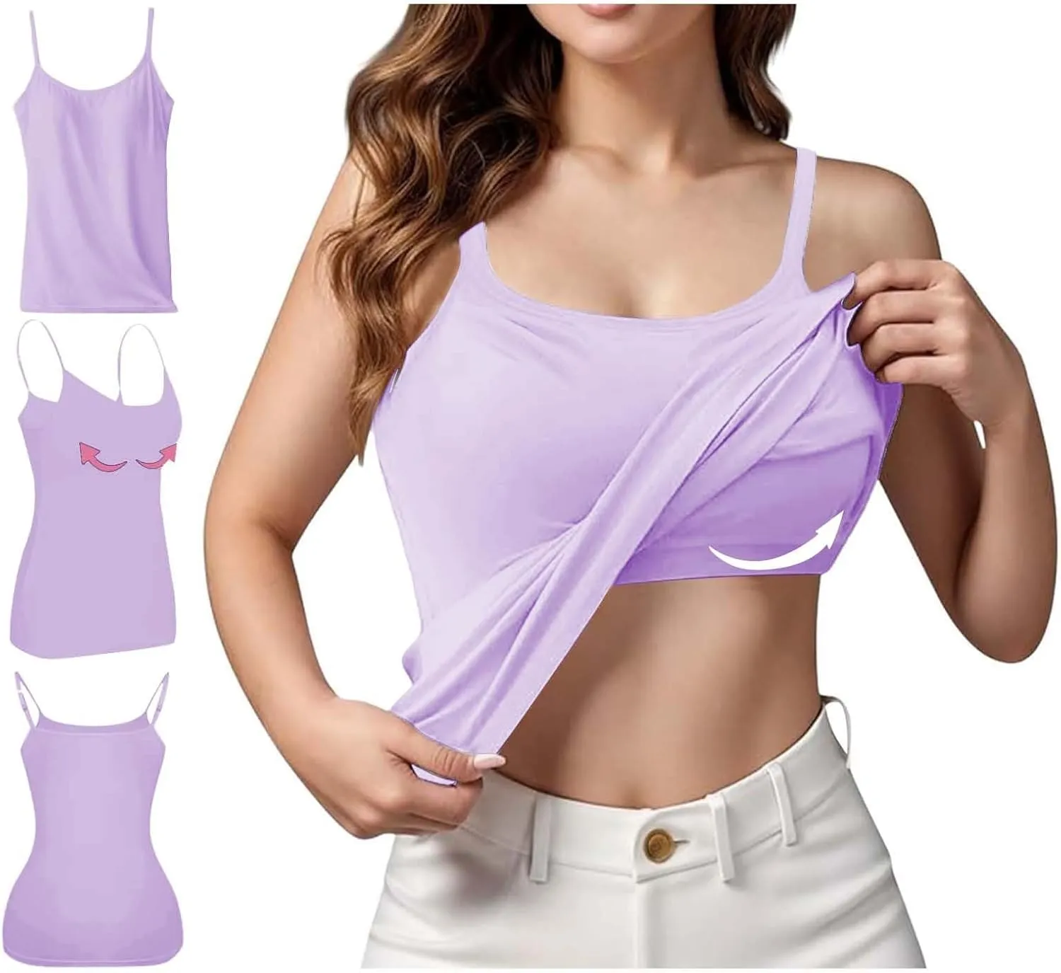 Tank Top with Built in Bra for Women Sports Cami Shirts Spring Summer Workout Camisoles Sleeveless Bras Under Clothes