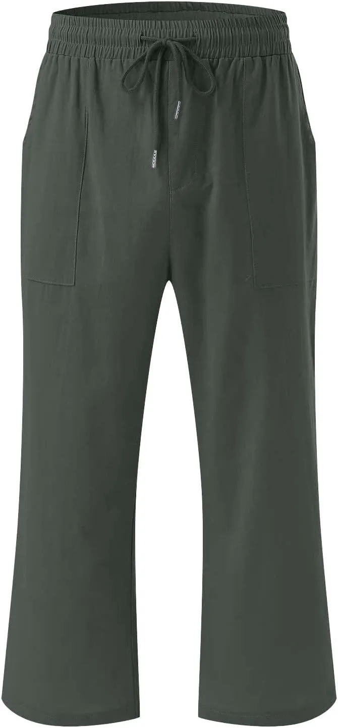 TARIENDY Capri Pants for Women Casual Summer Comfy Capris Drawstring Elastic High Waisted Pants Wide Leg Cropped Trouser