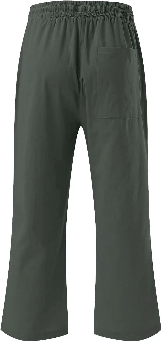 TARIENDY Capri Pants for Women Casual Summer Comfy Capris Drawstring Elastic High Waisted Pants Wide Leg Cropped Trouser