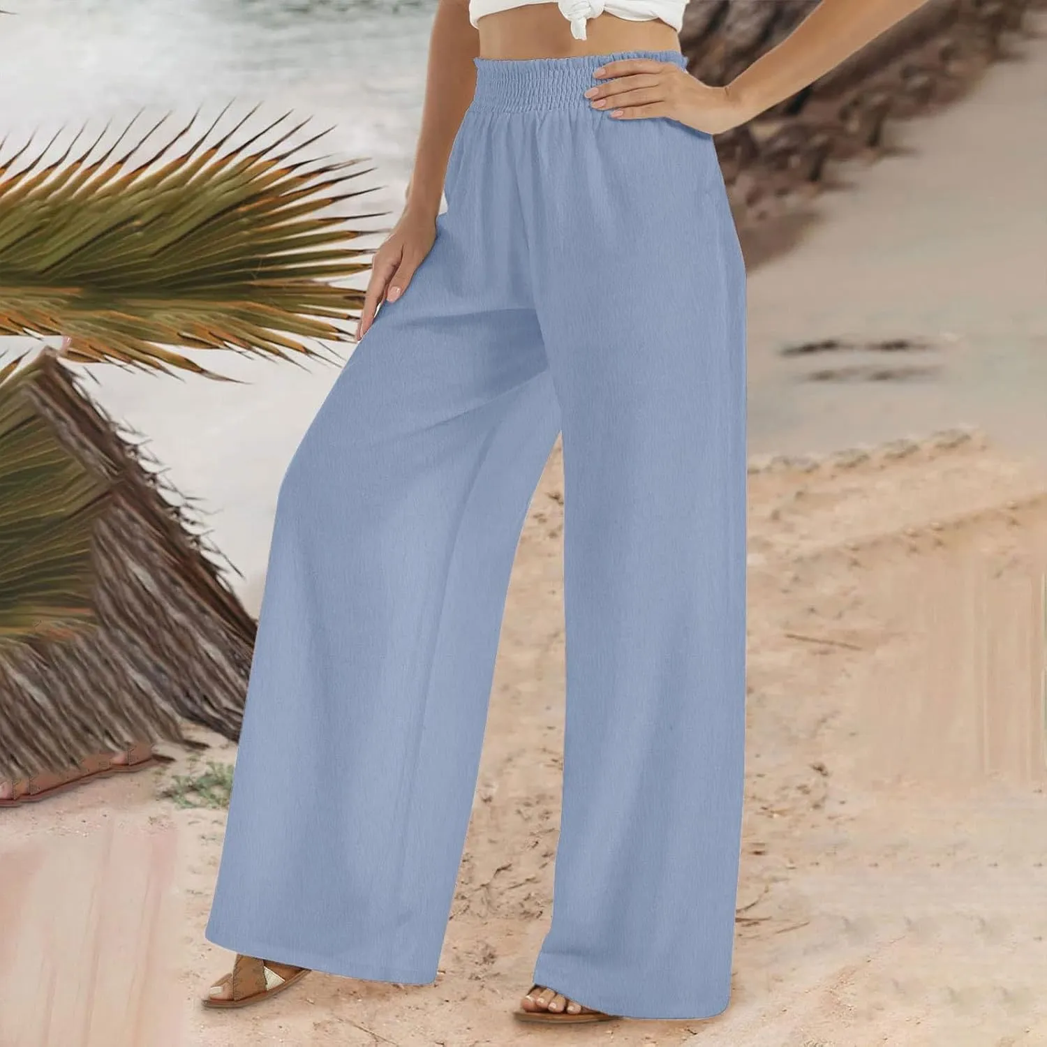 TARIENDY Palazzo Pants for Women Casual Long Pant Loose Comfy Summer High Waisted Wide Leg Beach Trousers with Pockets