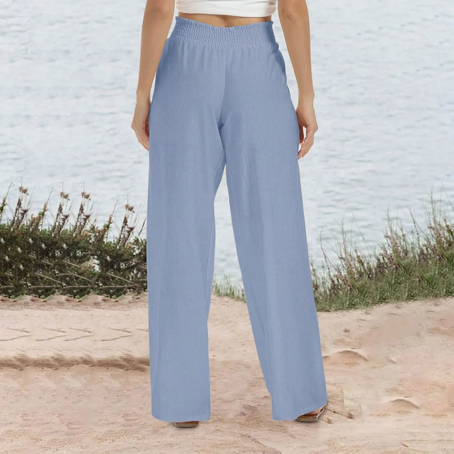 TARIENDY Palazzo Pants for Women Casual Long Pant Loose Comfy Summer High Waisted Wide Leg Beach Trousers with Pockets
