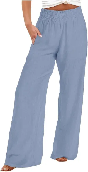 TARIENDY Palazzo Pants for Women Casual Long Pant Loose Comfy Summer High Waisted Wide Leg Beach Trousers with Pockets