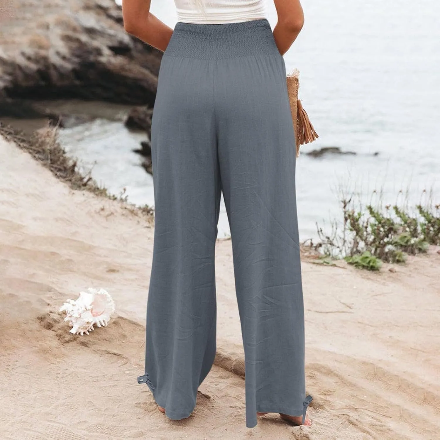 TARIENDY Palazzo Pants for Women Casual Summer High Waisted Wide Leg Trousers Loose Comfy Lounge Beach Pant with Pockets