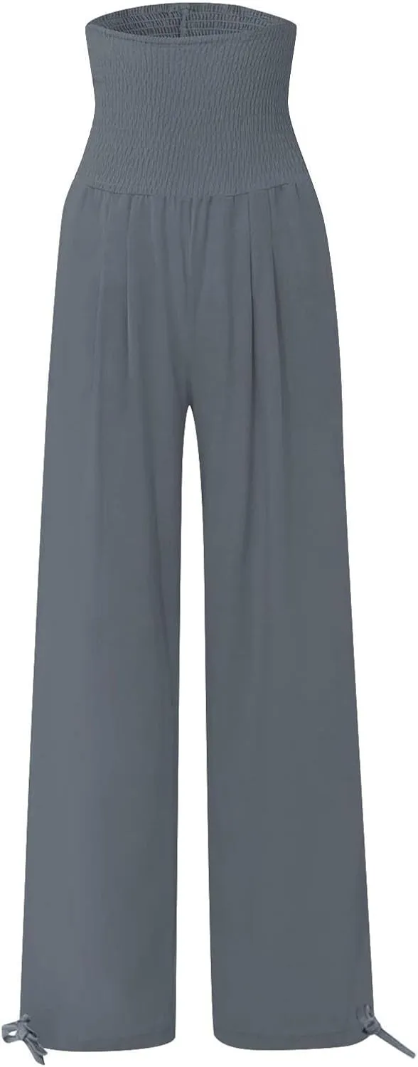 TARIENDY Palazzo Pants for Women Casual Summer High Waisted Wide Leg Trousers Loose Comfy Lounge Beach Pant with Pockets