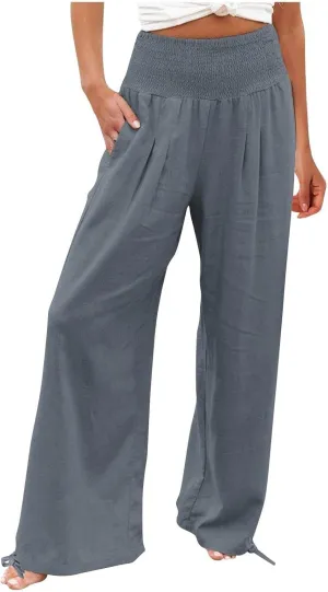 TARIENDY Palazzo Pants for Women Casual Summer High Waisted Wide Leg Trousers Loose Comfy Lounge Beach Pant with Pockets