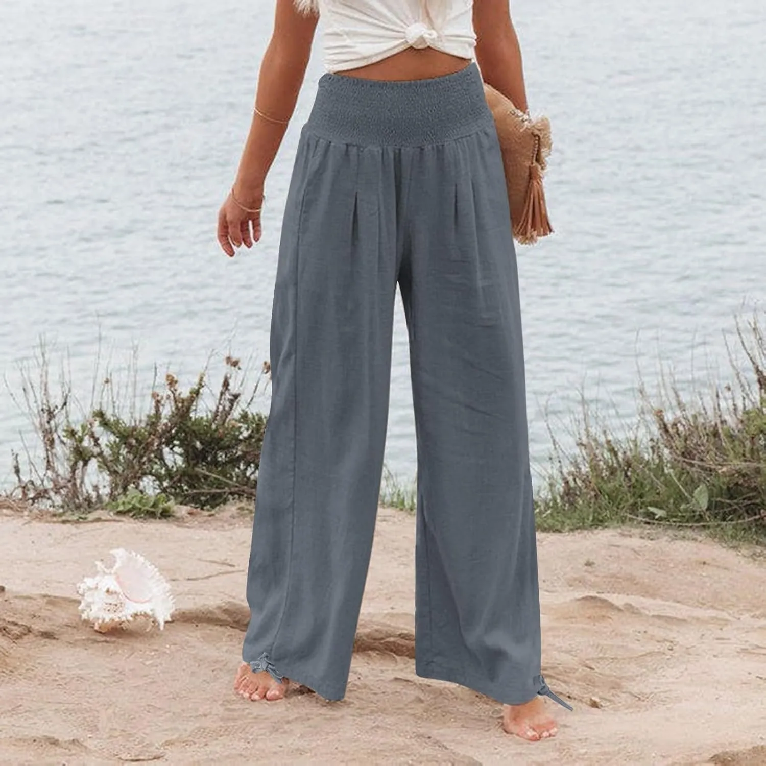 TARIENDY Palazzo Pants for Women Casual Summer High Waisted Wide Leg Trousers Loose Comfy Lounge Beach Pant with Pockets