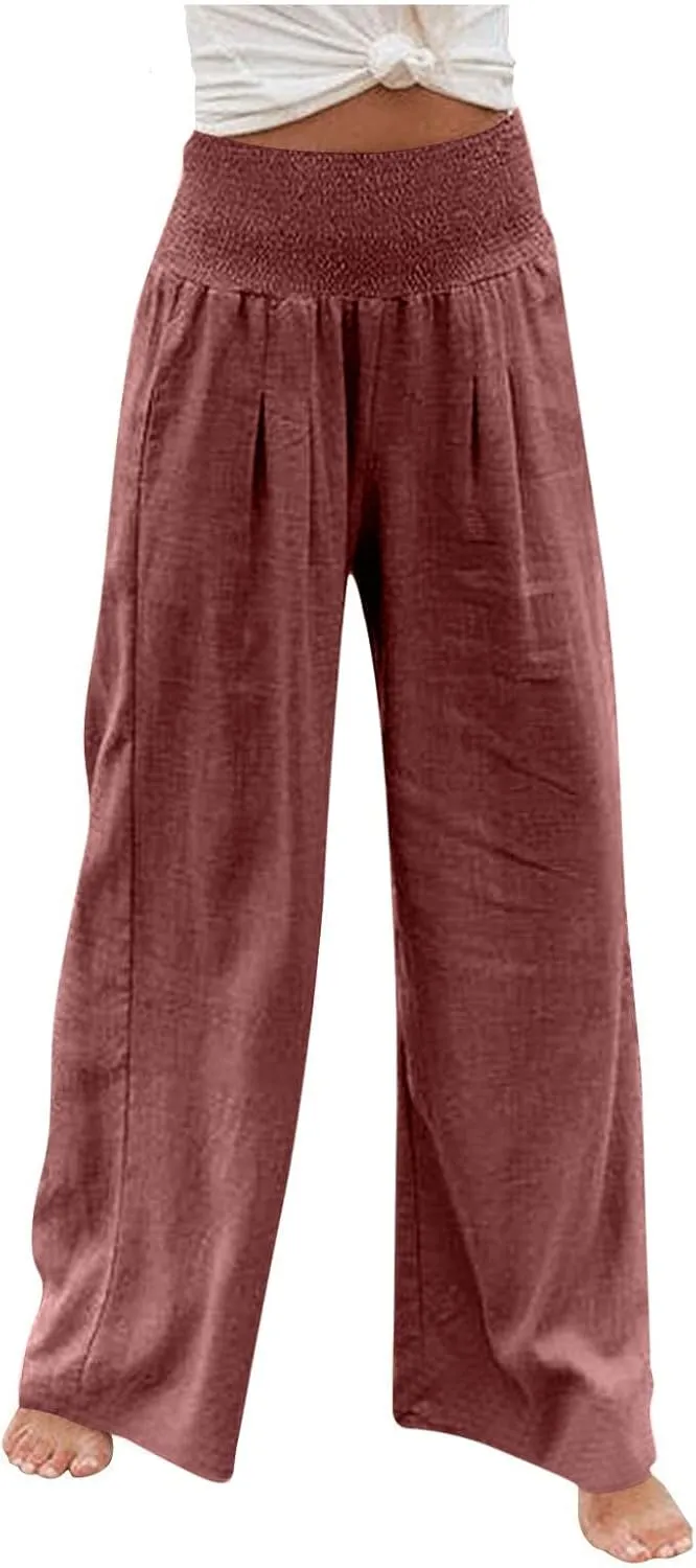 TARIENDY Palazzo Pants for Women Casual Wide Leg High Waisted Beach Pant Summer Loose Comfy Vacation Trousers with Pockets
