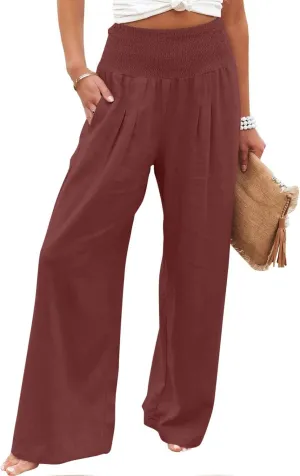 TARIENDY Palazzo Pants for Women Casual Wide Leg High Waisted Beach Pant Summer Loose Comfy Vacation Trousers with Pockets