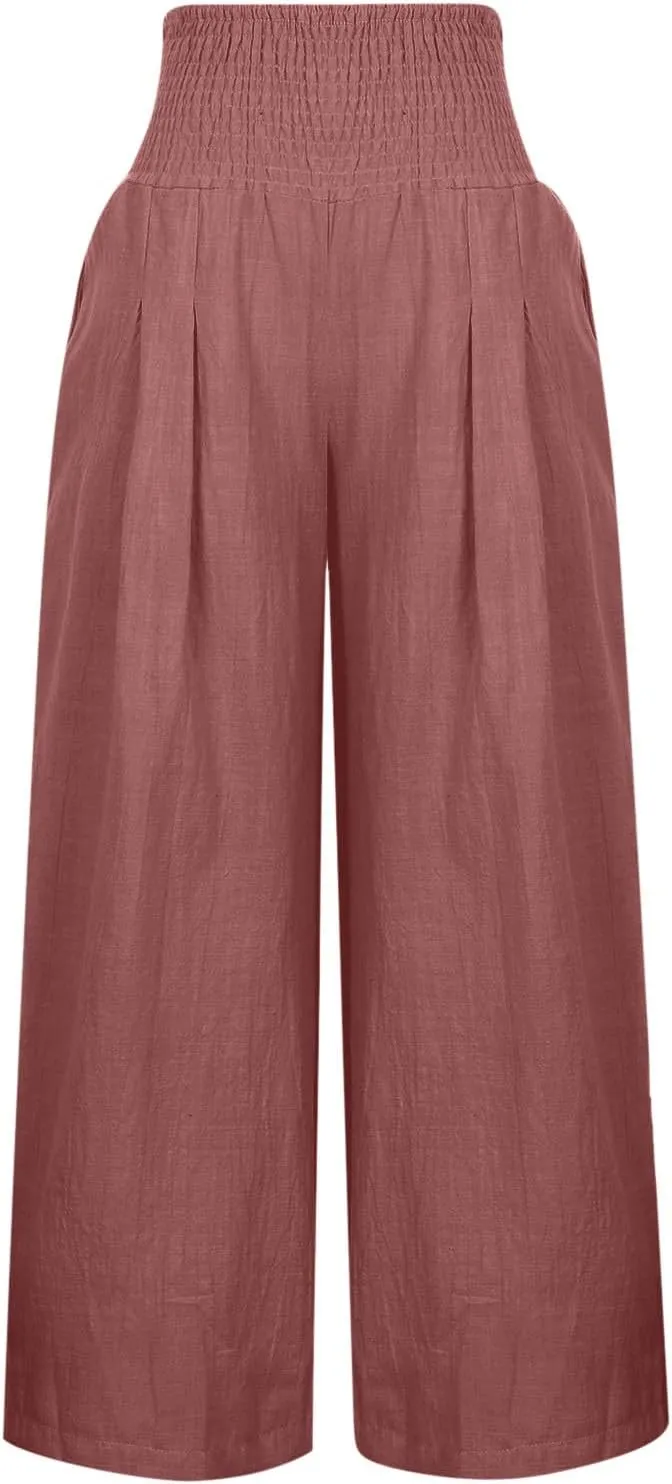 TARIENDY Palazzo Pants for Women Casual Wide Leg High Waisted Beach Pant Summer Loose Comfy Vacation Trousers with Pockets