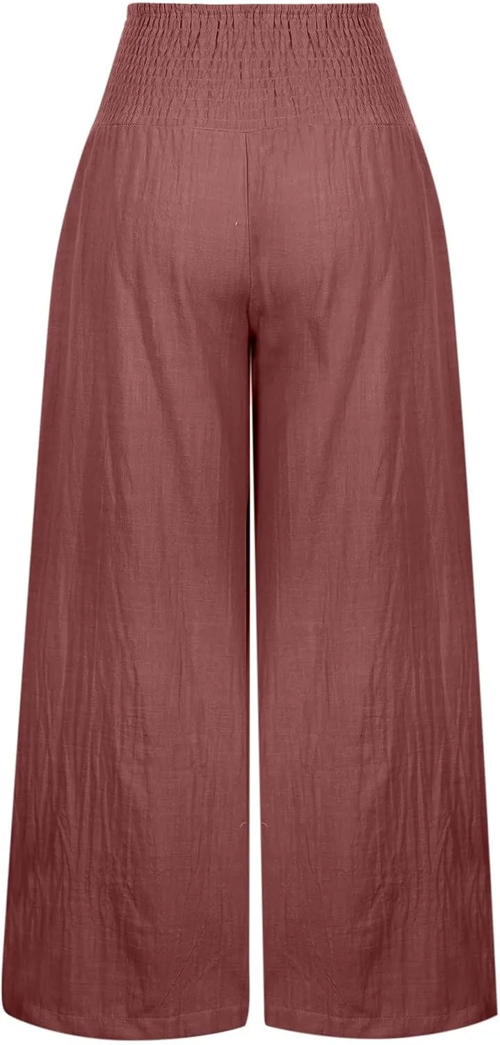 TARIENDY Palazzo Pants for Women Casual Wide Leg High Waisted Beach Pant Summer Loose Comfy Vacation Trousers with Pockets