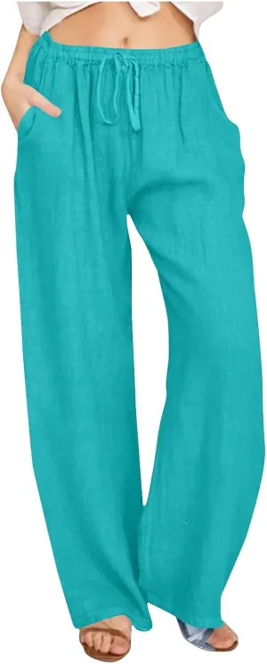TARIENDY Womens Casual Pants Drawstring Elastic Waist Wide Leg Trousers Loose Comfy Lounge Long Palazzo Pant with Pockets