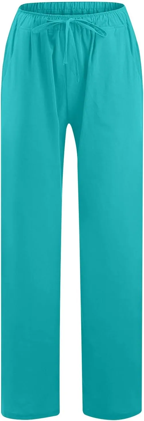 TARIENDY Womens Casual Pants Drawstring Elastic Waist Wide Leg Trousers Loose Comfy Lounge Long Palazzo Pant with Pockets