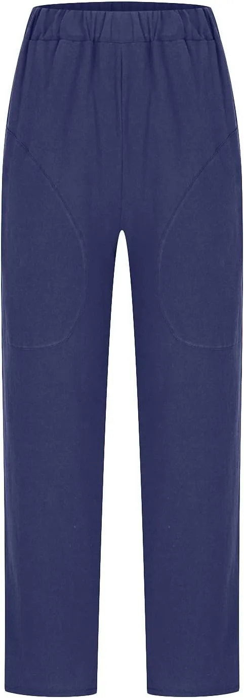 TARIENDY Womens Casual Pants Straight Leg Elastic Waist Summer Pant Plus Size Comfy Trousers Beach Outfits with Pockets