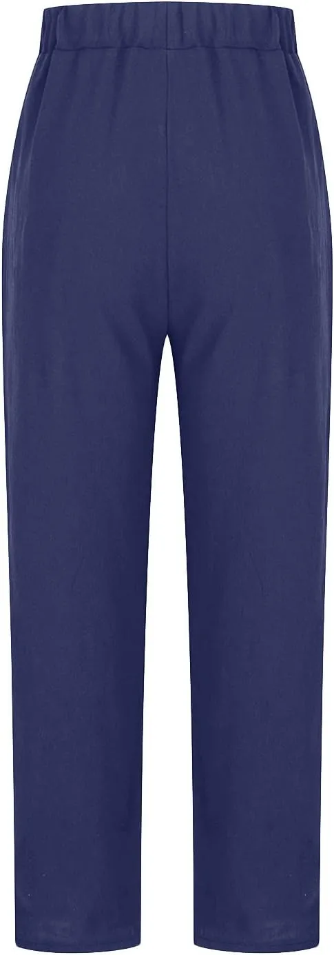 TARIENDY Womens Casual Pants Straight Leg Elastic Waist Summer Pant Plus Size Comfy Trousers Beach Outfits with Pockets