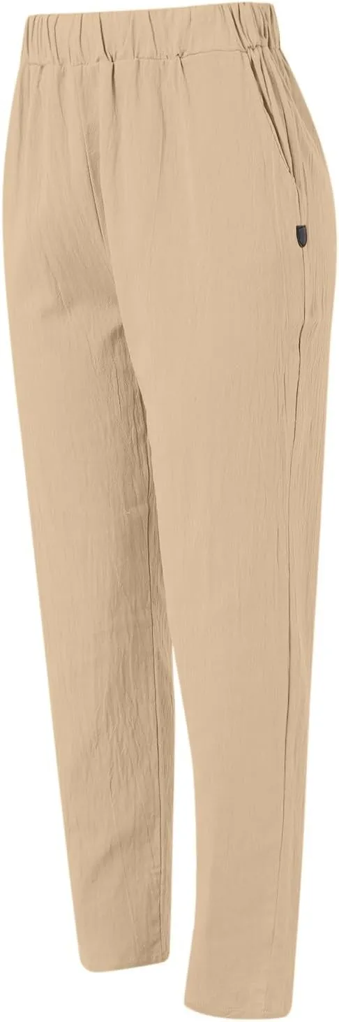 TARIENDY Women's Casual Pants Summer Trendy Elastic Waist Pant Straight Leg Baggy Trousers Vacation Outfits with Pockets