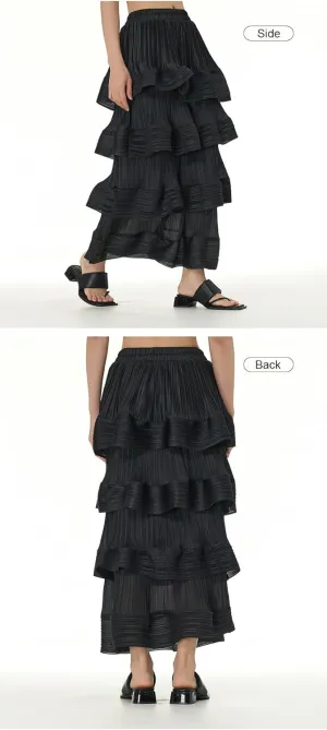 THLAI Womens Skirt Midi Elastic Waist Tiered Long Skirt Falbala Spring Summer Fall Skirt