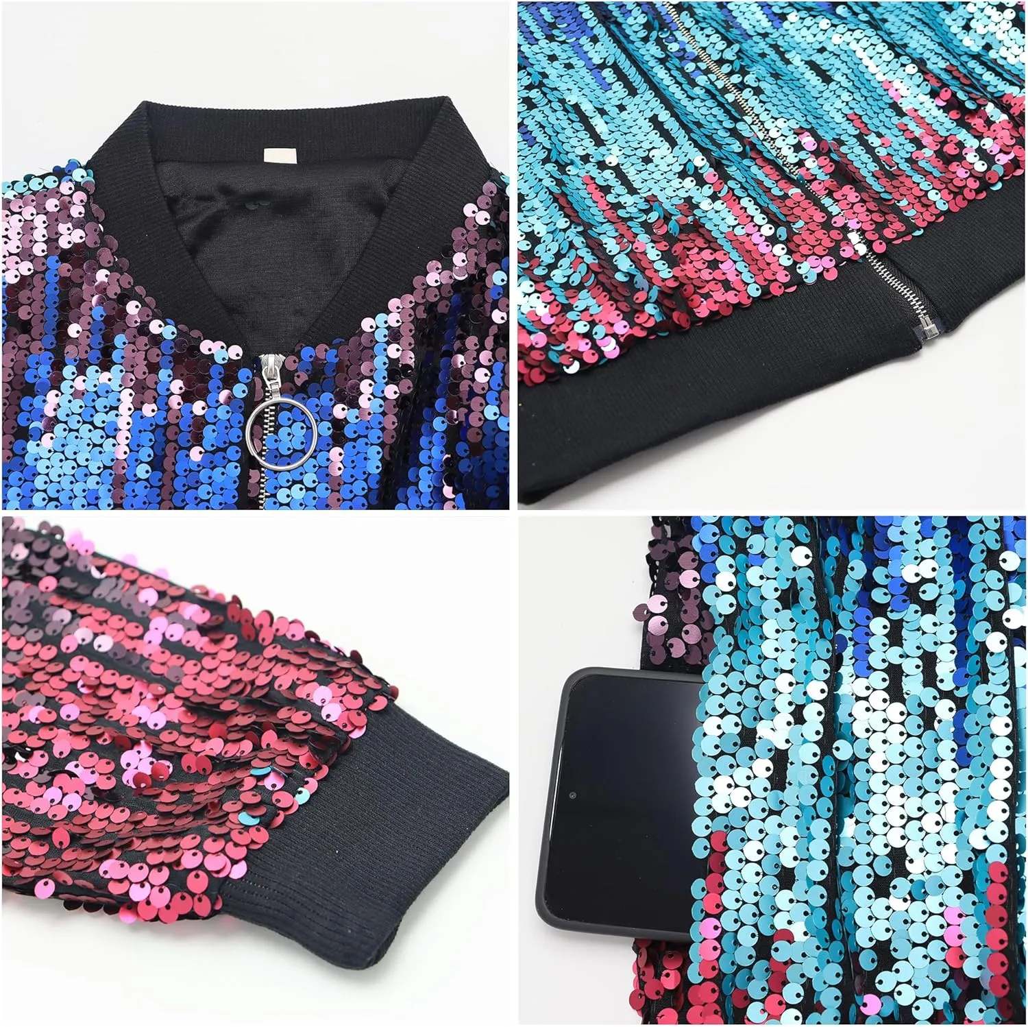 TIMSOPHIA Girls Sequin Jacket, Sparkle Bomber Jacket Glitter Kids 1989 Sparkly Blazer Costume for Concert Party Club