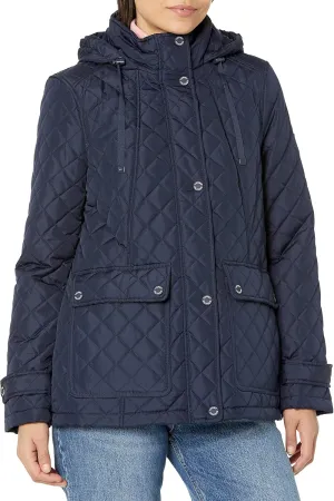 Tommy Hilfiger Women's Quilted Jacket Contrast Snaps Button Down Jacket