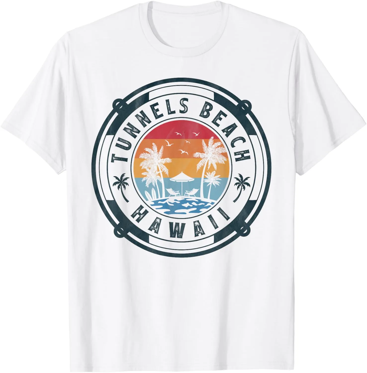 Tunnels Beach Hawaii Summer Vacation Vintage Sunset T-Shirt