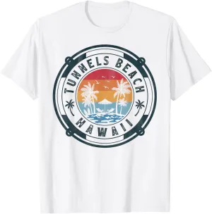 Tunnels Beach Hawaii Summer Vacation Vintage Sunset T-Shirt
