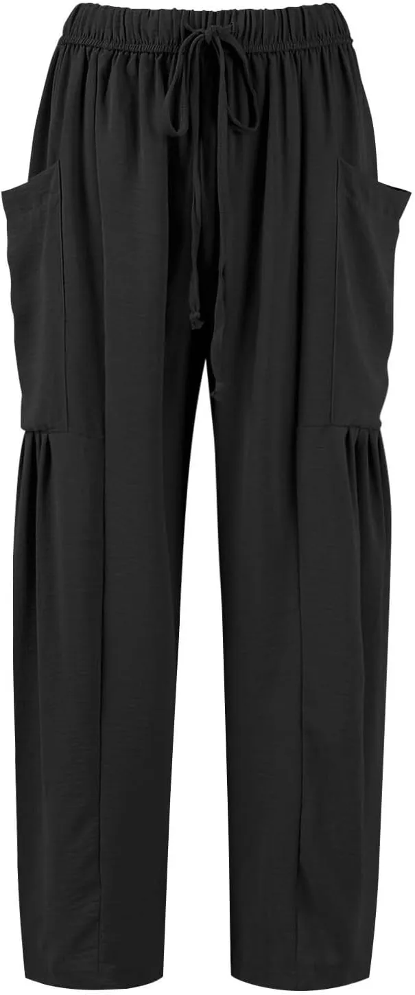 TWGONE Women's Palazzo Pants Wide Leg Loose High Waist Flowy Lounge Pants Beach Drawstring Slacks with Pockets
