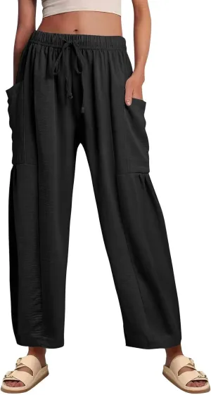 TWGONE Women's Palazzo Pants Wide Leg Loose High Waist Flowy Lounge Pants Beach Drawstring Slacks with Pockets