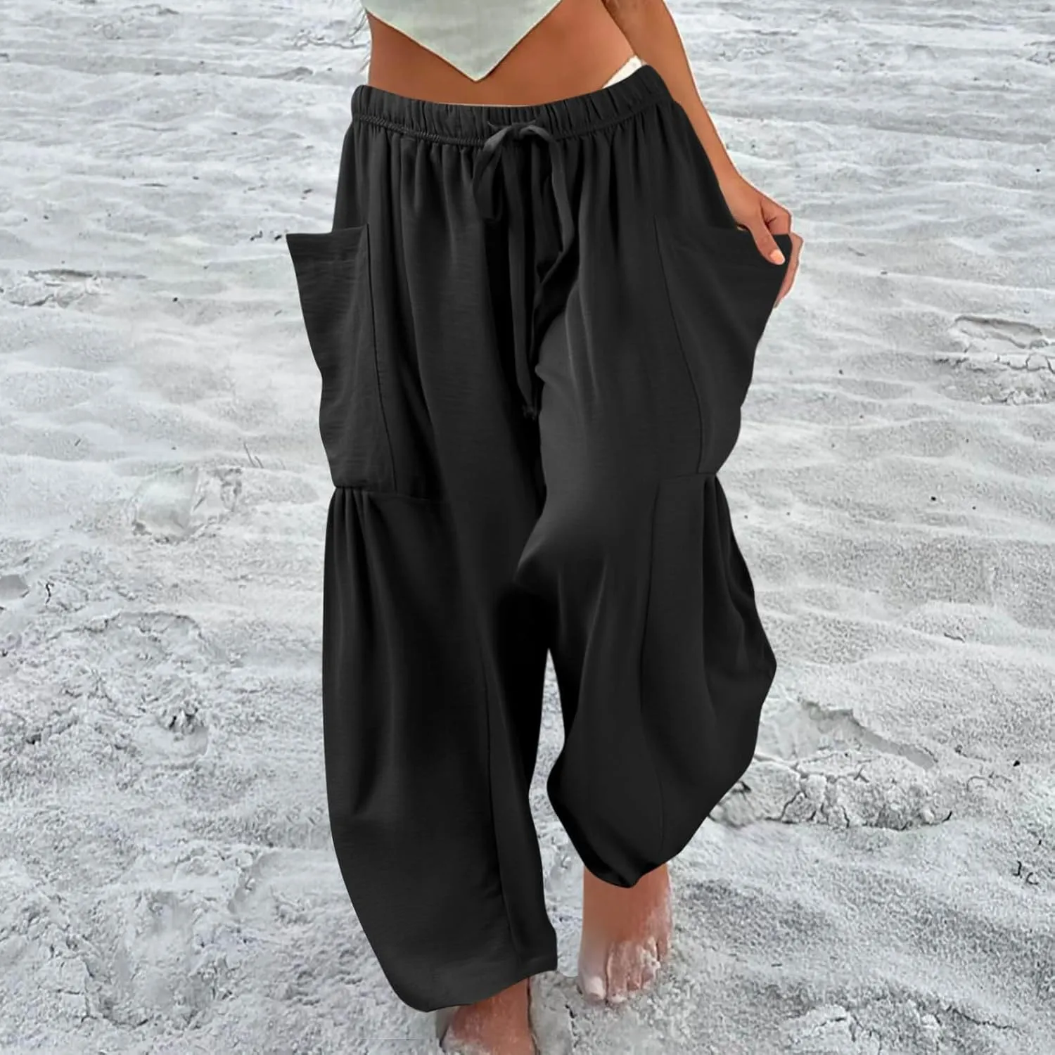 TWGONE Women's Palazzo Pants Wide Leg Loose High Waist Flowy Lounge Pants Beach Drawstring Slacks with Pockets