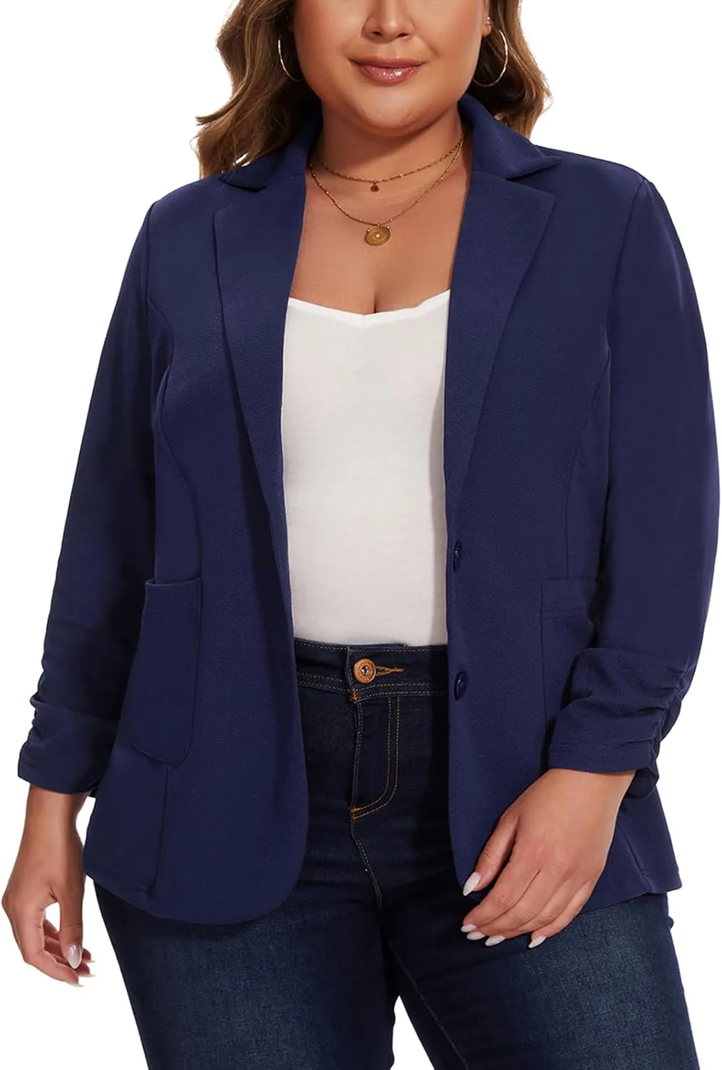 Unifizz Womens Casual Work Office Blazer Pockets Buttons Suit Jacket 3/4 Sleeve