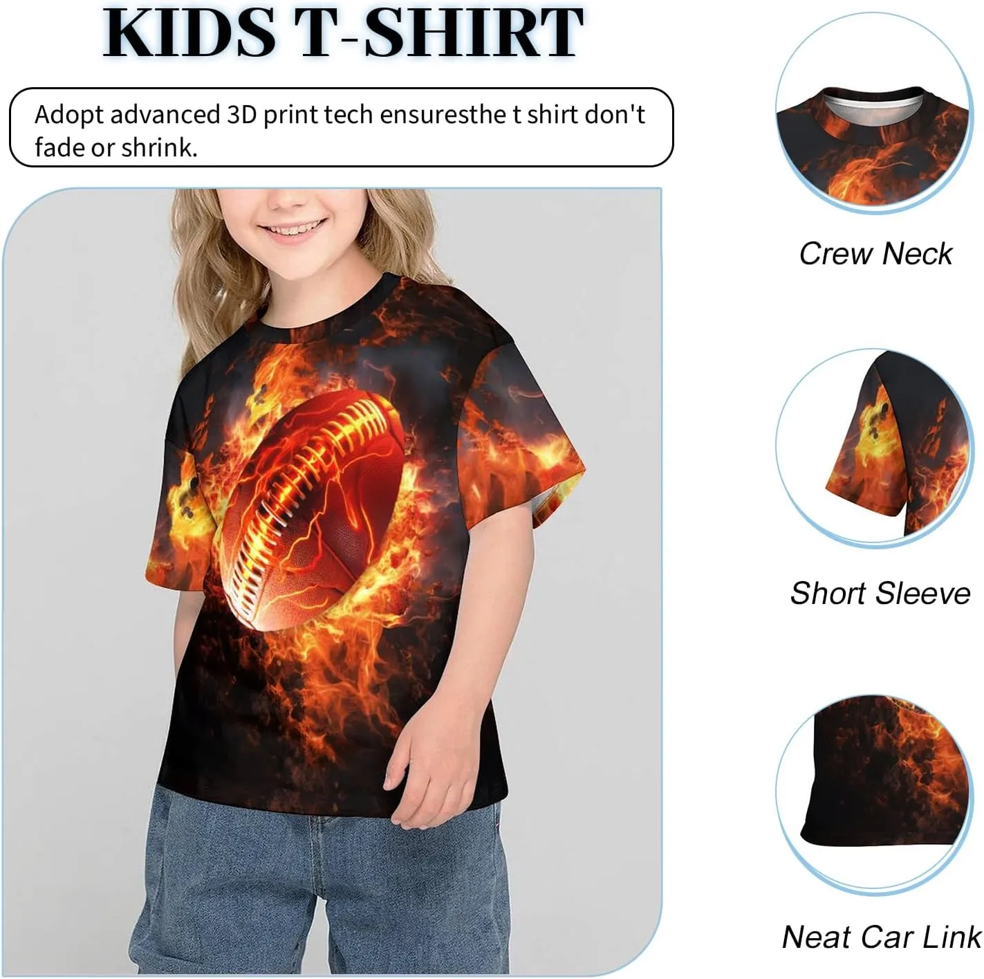 Unisex 3D Graphic Printed T-Shirts, Boys Girls Kids Crewneck Short Sleeve T Shirts, Cool Tees for 6-16 Years Teens