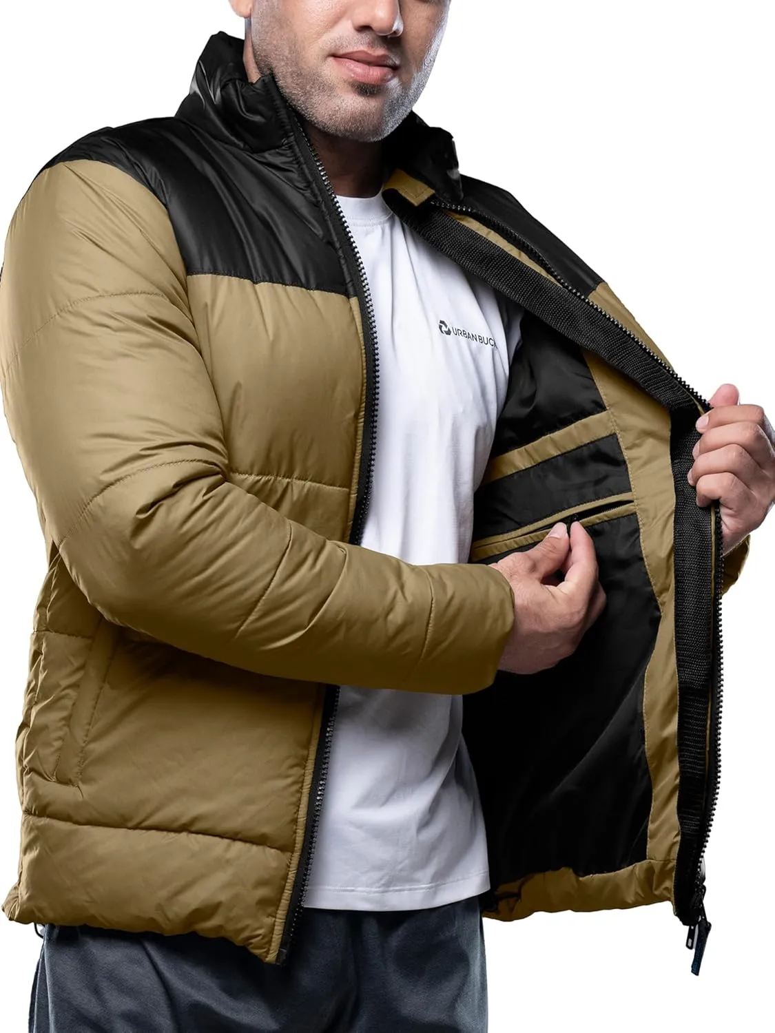 URBAN BUCK Mens Puffer Jacket Midweight Recycled Winter Down Windproof and Water Repellent Henry Men Climbing Jackets