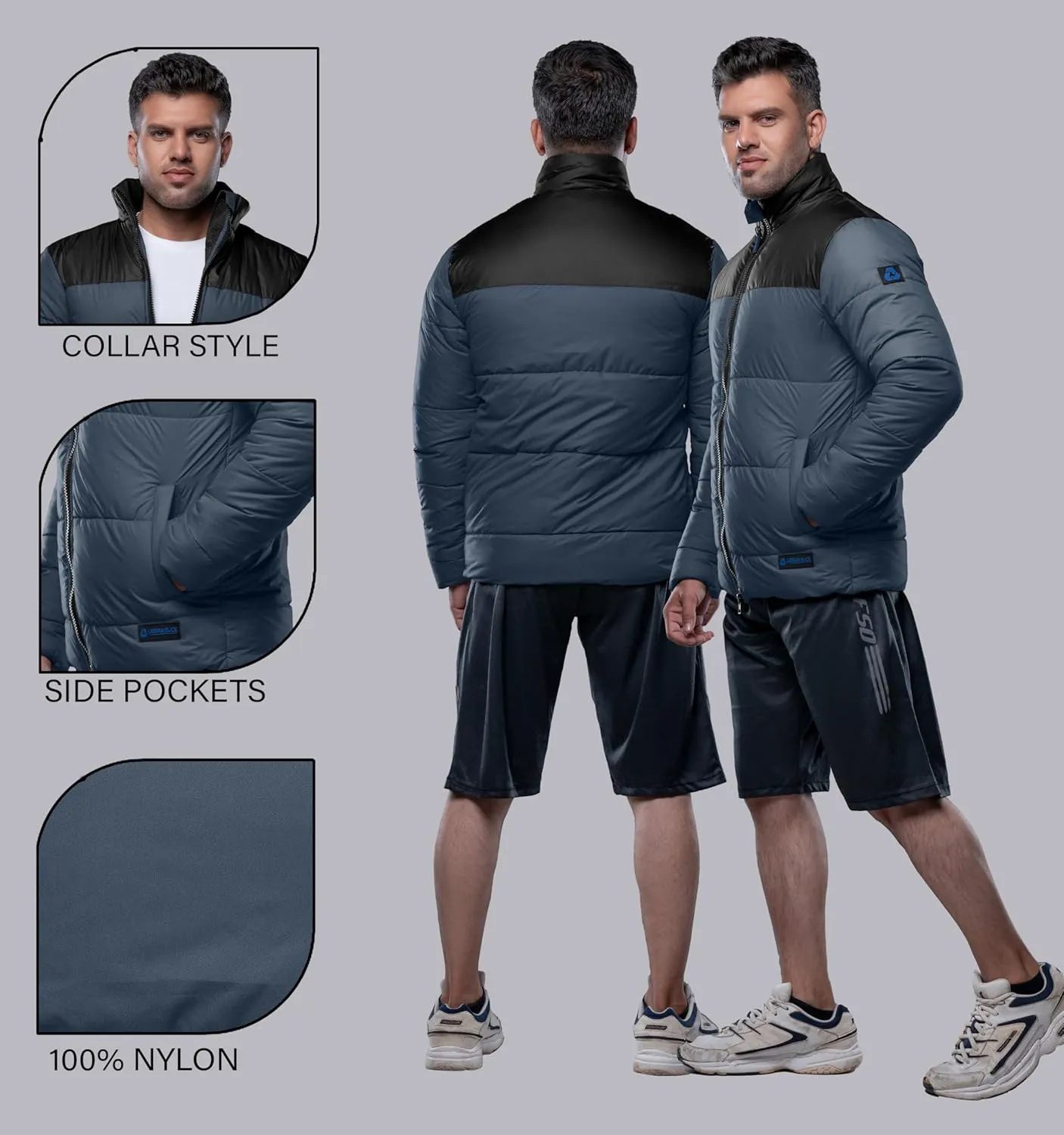 URBAN BUCK Mens Puffer Jacket Midweight Recycled Winter Down Windproof and Water Repellent Henry Men Climbing Jackets