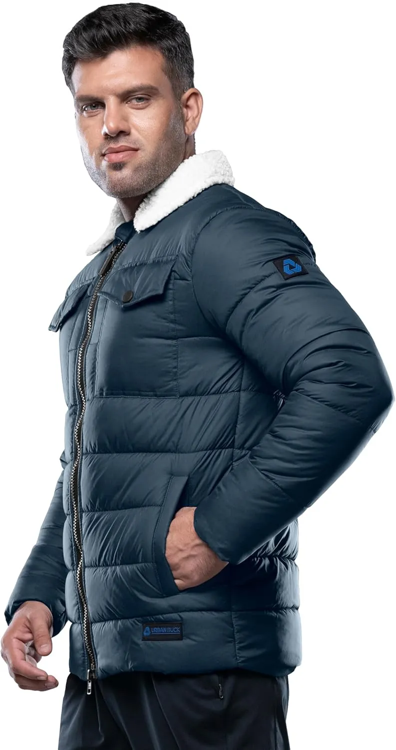 URBAN BUCK Mens Puffer Jackets Midweight Long Sleeves Windproof & Water Repellent Winter Down Recycled Bryce Men Hiking Coats