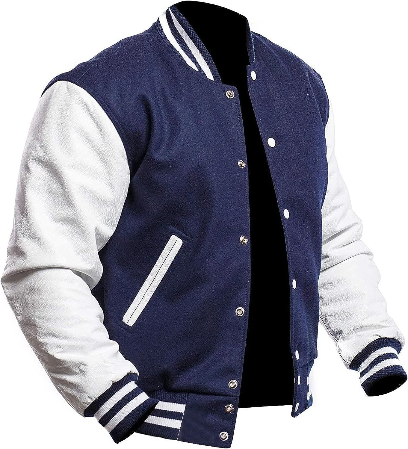 Varsity Blank Baseball College Bomber High School Plain Letterman Jacket Leather Sleeves Wool Coat