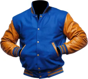 Varsity Blank Baseball College Bomber High School Plain Letterman Jacket Leather Sleeves Wool Coat