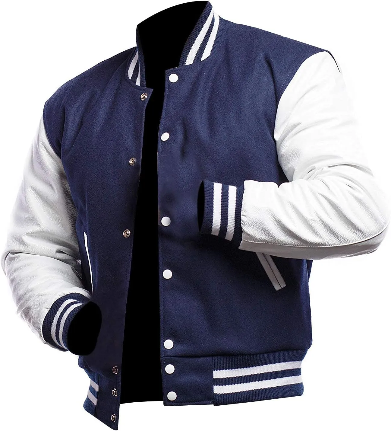 Varsity Blank Baseball College Bomber High School Plain Letterman Jacket Leather Sleeves Wool Coat