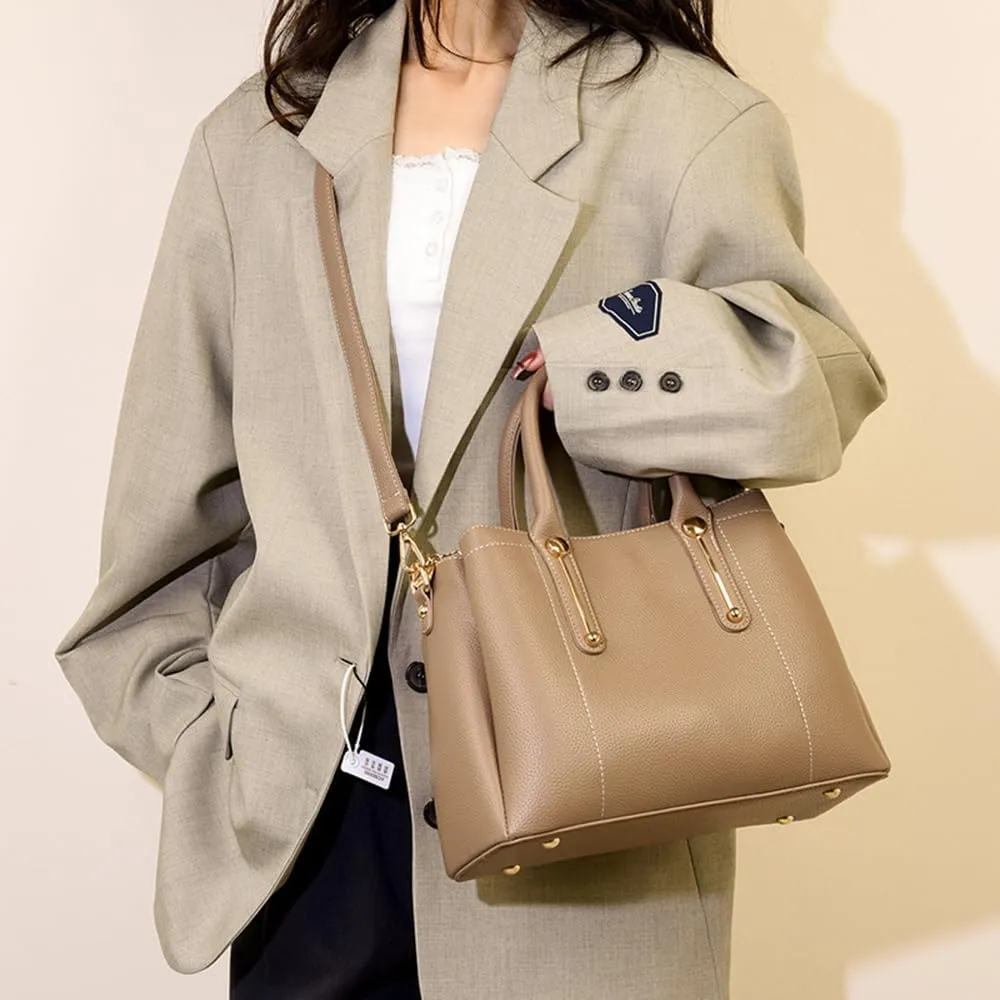 Vegan Leather Handbags for Women - Stylish Top Handle Crossbody Satchel Tote in Khaki