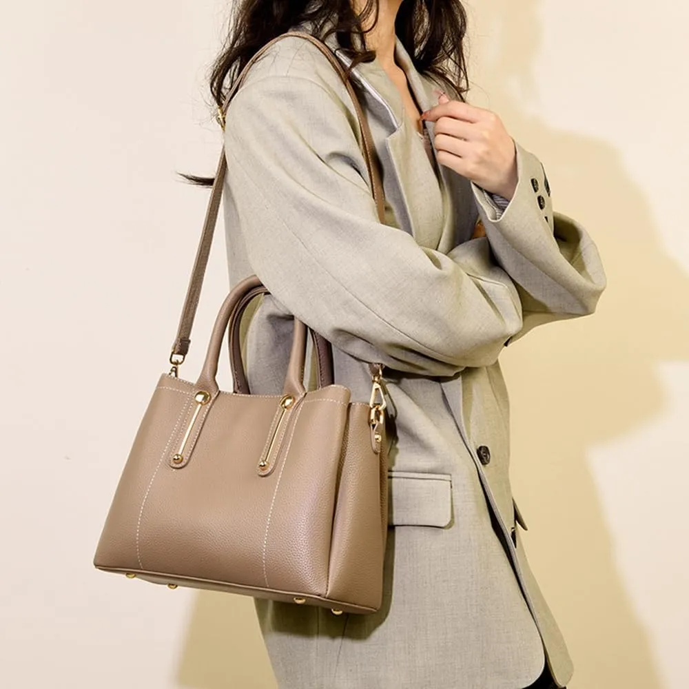 Vegan Leather Handbags for Women - Stylish Top Handle Crossbody Satchel Tote in Khaki