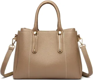 Vegan Leather Handbags for Women - Stylish Top Handle Crossbody Satchel Tote in Khaki