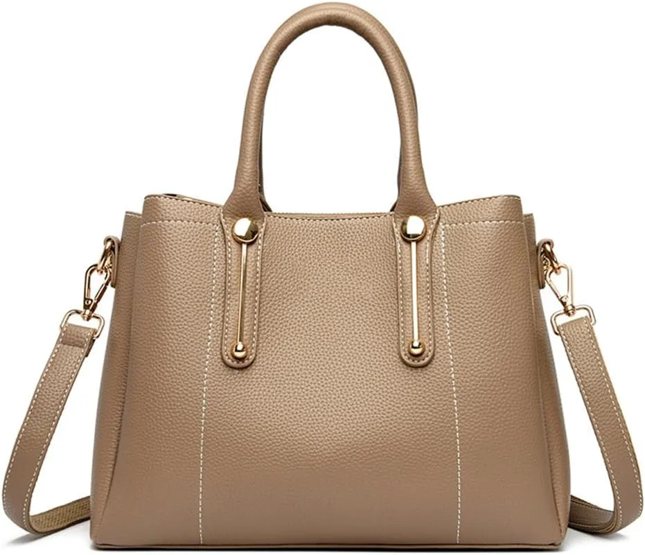 Vegan Leather Handbags for Women - Stylish Top Handle Crossbody Satchel Tote in Khaki