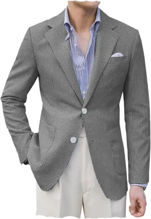 VENNYNG Men's Seersucker Suit Jacket Blazer Spring Summer Sport Coat Grooms Slim Fitted Wedding Formal Lightweight