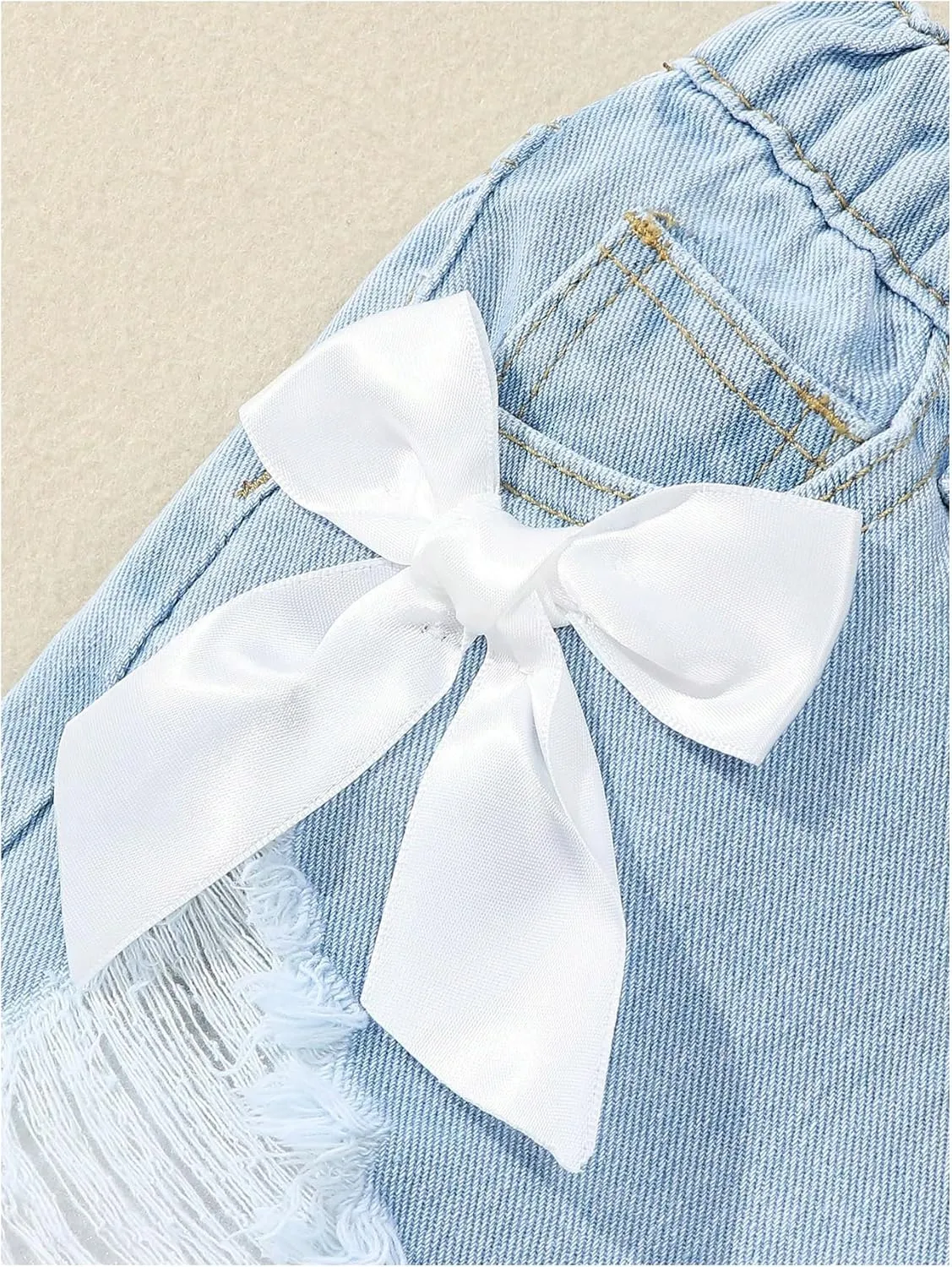 Verdusa Toddler Girl's Coquette Bowknot Ripped Jeans Distressed Denim Shorts with Pockets