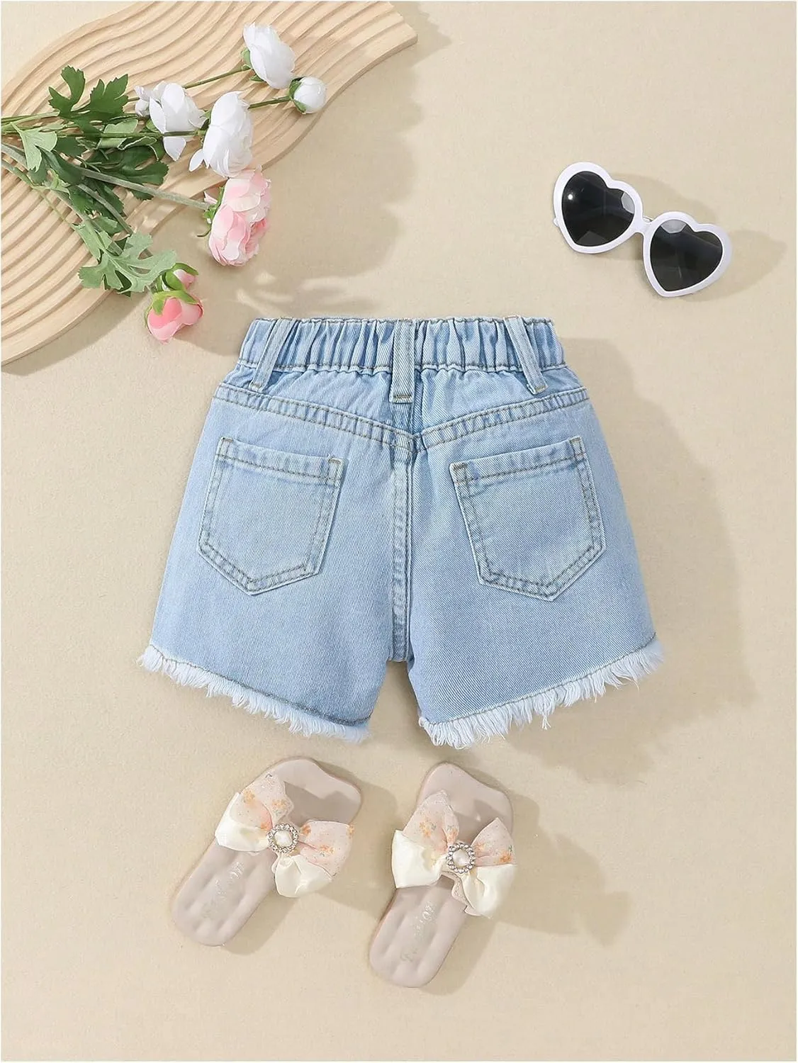 Verdusa Toddler Girl's Coquette Bowknot Ripped Jeans Distressed Denim Shorts with Pockets