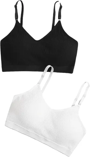 Verdusa Women's 2 Pack V Neck Camisole Bralette Top Ribbed Crop Cami