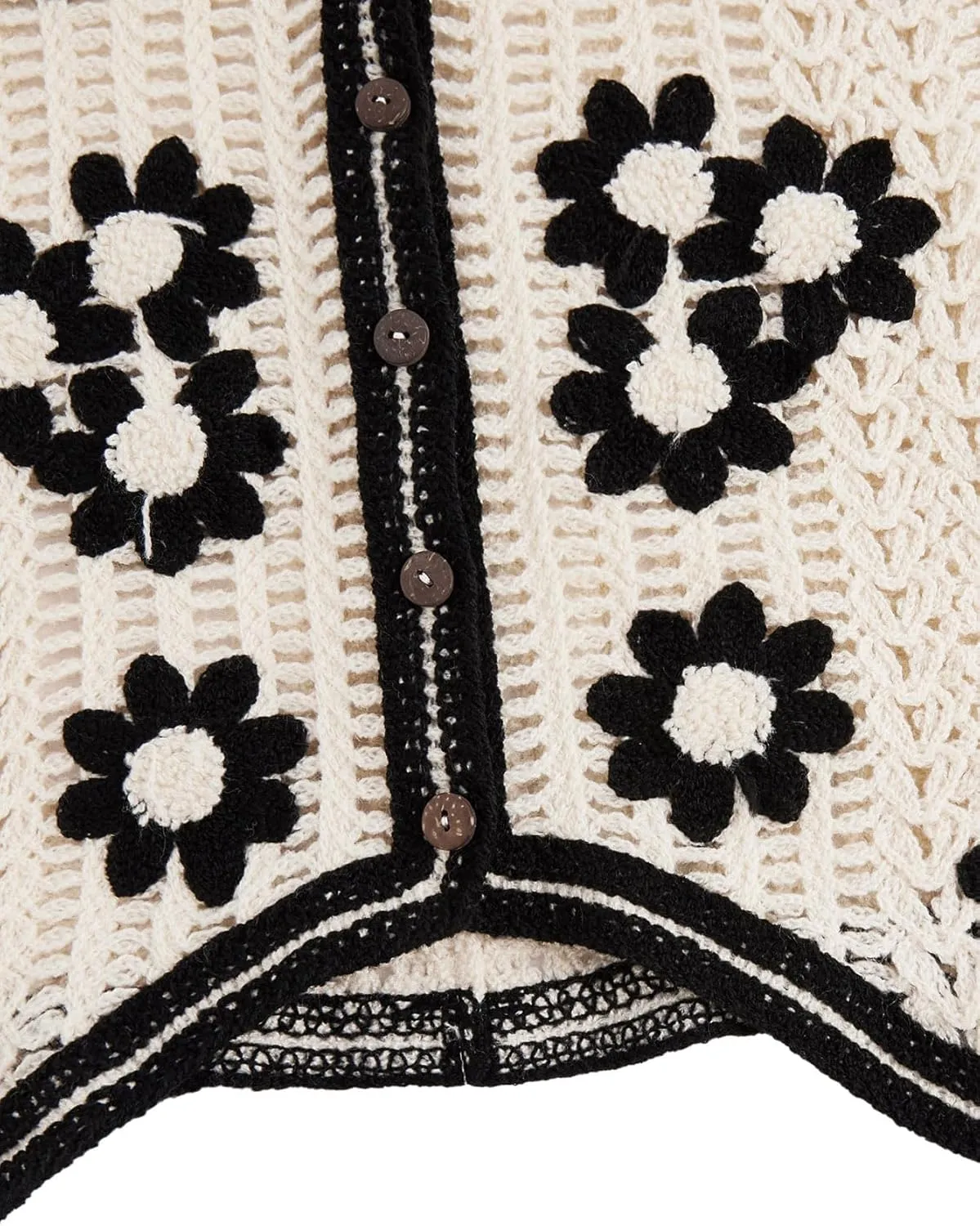 Verdusa Women's Button Front Sleeveless V Neck Crochet Embroidered Knit Sweater Short Vest