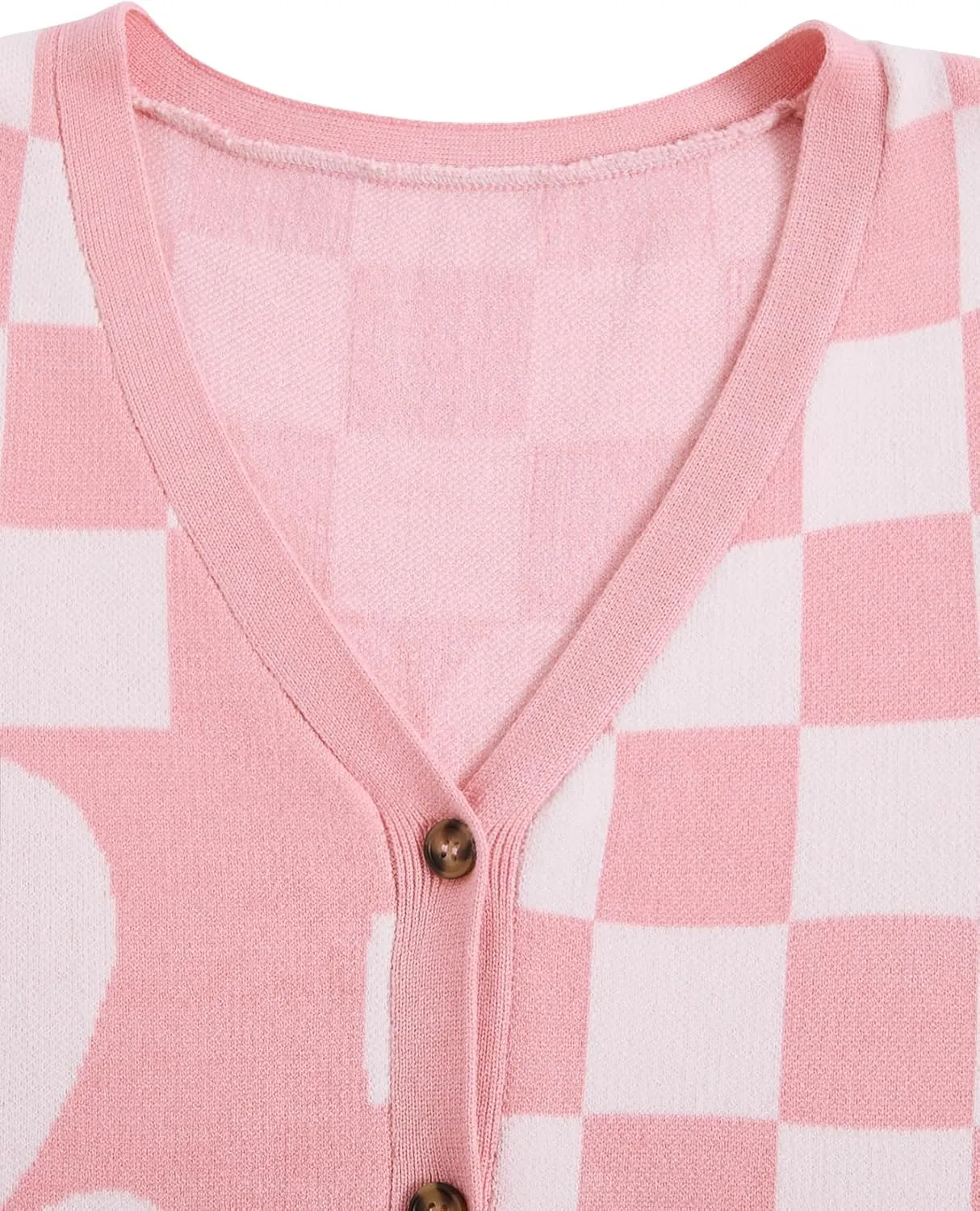 Verdusa Women's Checkered Cardigan Plaid Knit Sweater Vest Button Up V Neck Sleeveless Tops